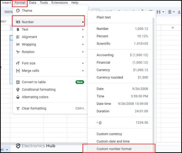 Access Format Options-google sheets number formatting