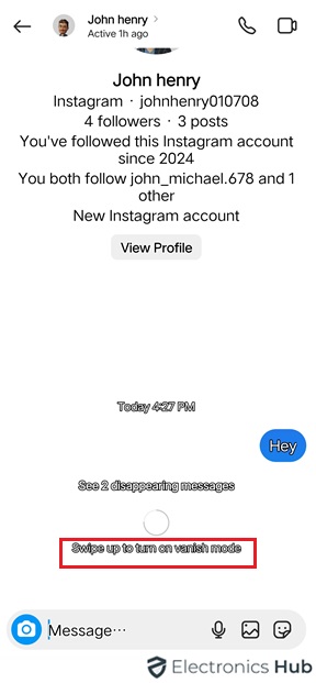 swipe up - turn on vanish mode on instagram