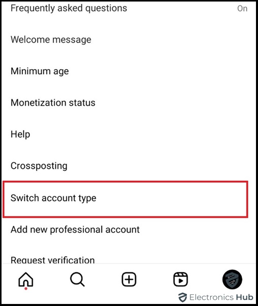 switch Account type-how to delete a instagram business account