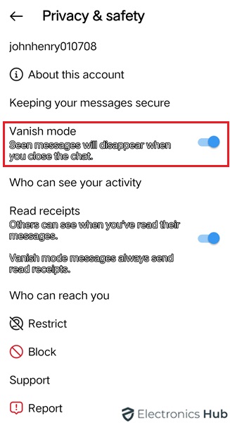 toggle off vanish mode - turn off vanish mode on instagram