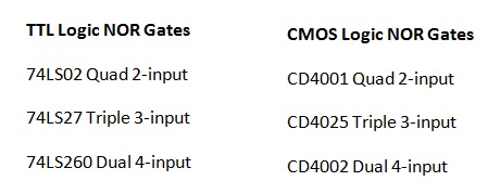 TTL logic nor gate ics